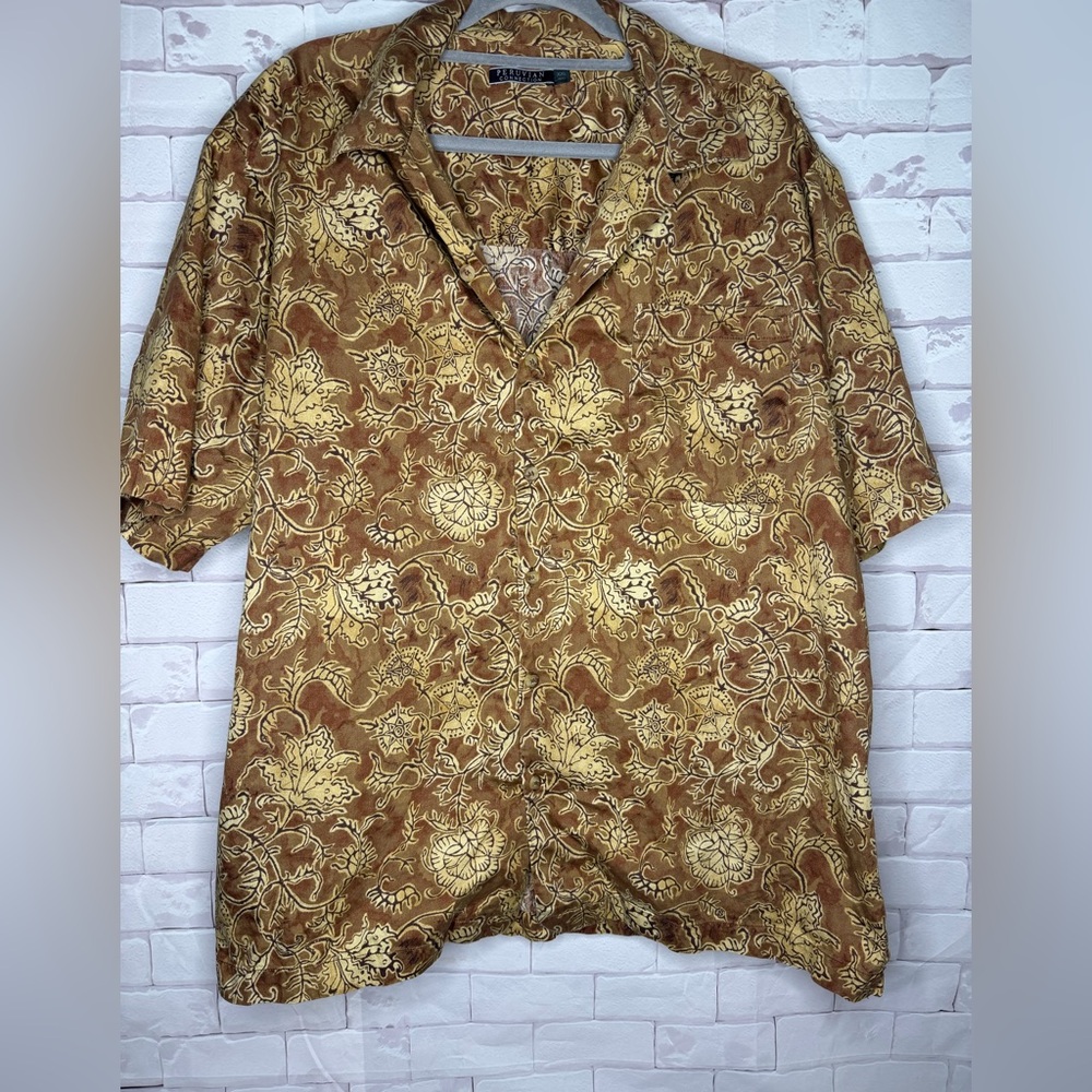 Peruvian Connection Botanical Print Button-Up Shirt Mens size XXL‎